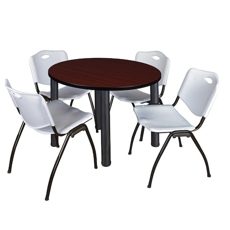 Kee Kee Round Table & Chair Set, Wood, Metal, Plastic Top, Mahogany TB42RNDMHBPBK47GY